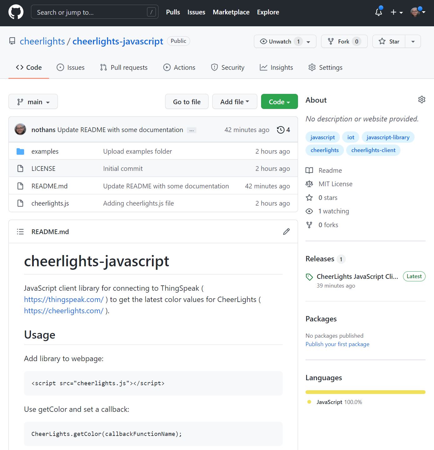 CheerLights JavaScript Client Library Released at GitHub